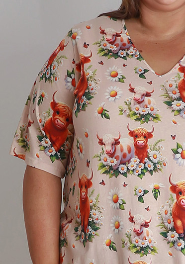 Plus Size Summer Cute Highland Cow Tee
