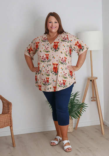 Plus Size Summer Cute Highland Cow Tee