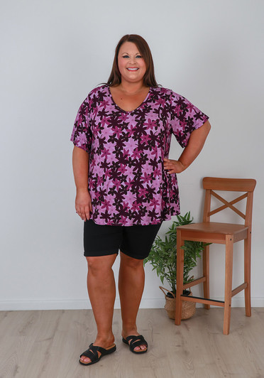 Plus Size Stretch short sleeve berry top