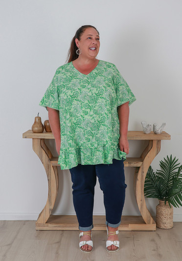 plus size green floral short sleeve Summer Top