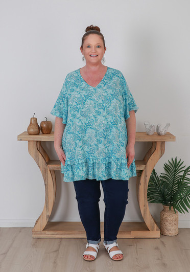 plus size blue paisley short sleeve tunic 