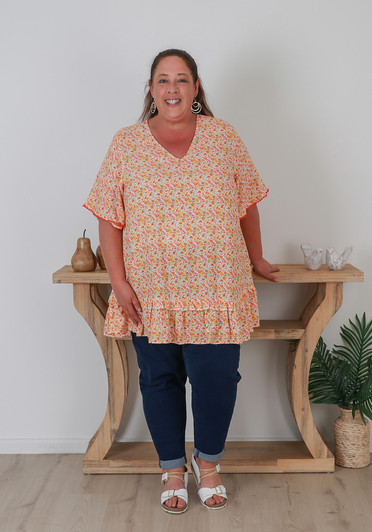 plus size orange floral tunic Summer top 