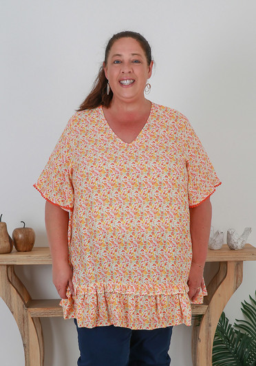 plus size orange floral tunic short sleeve top 