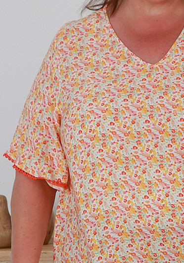 plus size orange floral tunic short sleeve top 