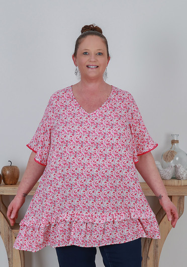 Plus size Summer Pink floral Tunic Curvaceous 