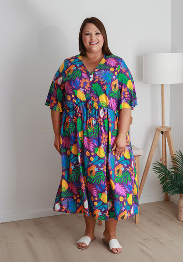 Plus Size Peak Dress In Tropical Fruits