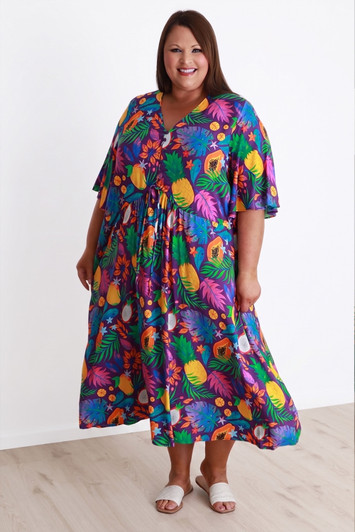 Plus Size Peak Dress In Tropical Fruits
