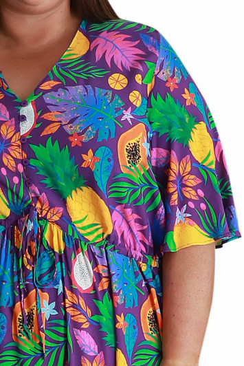 Plus Size Peak Dress In Tropical Fruits