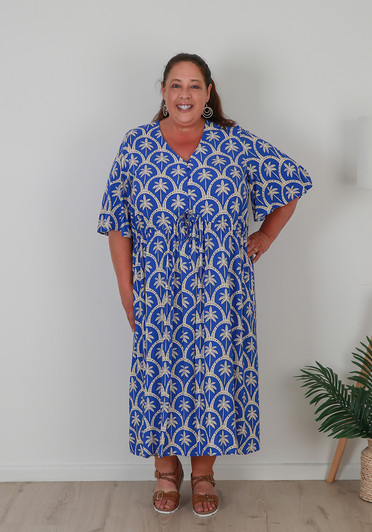 plus size summer  blue palm tree dress 