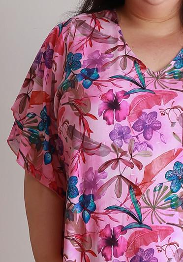 Plus Size Split Sleeve Dress In Orchid Print