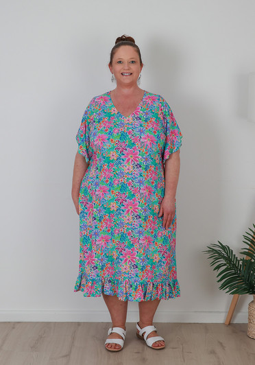 plus size summer floral short sleeve dress 