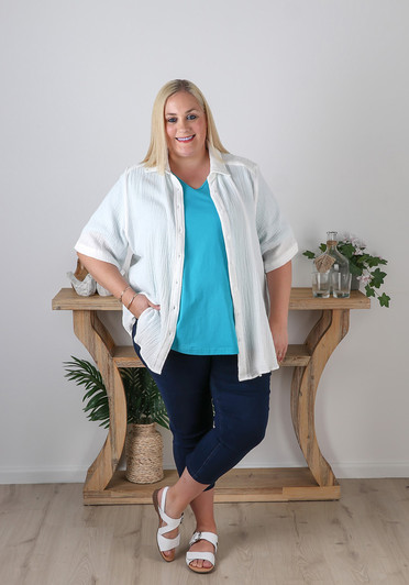 Plus Size Textured Cotton Short Sleeve White Shirt