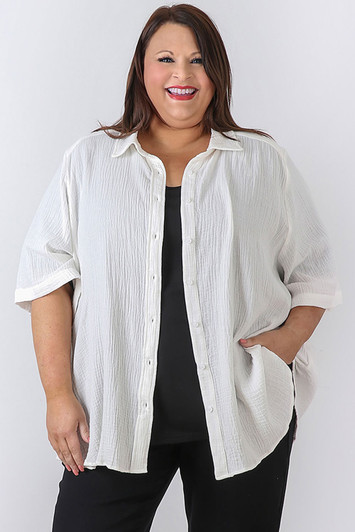 plus size white shirt textured cotton