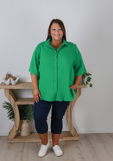 Plus Size Cotton Short Sleeve Emerald Shirt