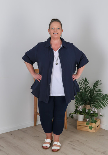 Plus Size Cotton Short Sleeve Navy Shirt