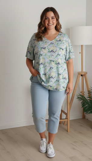 Light Textured Short Sleeve Animal Print Top