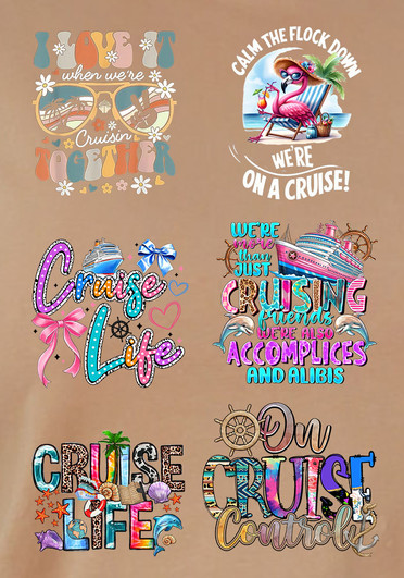 Plus Size Cruise Print Round Neck Cotton Top In Latte