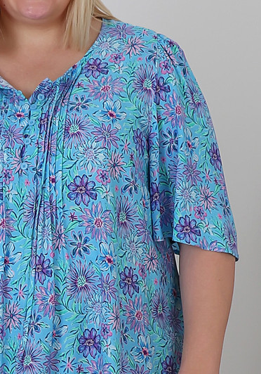 Plus Size Pintuck Top In Blue Floral
