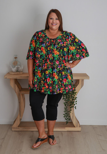 Plus Size Pintuck Top In Vibrant Floral