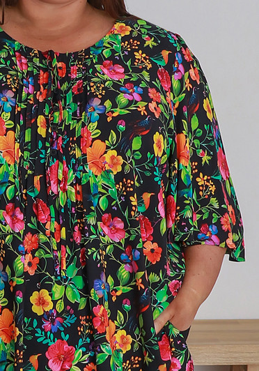 Plus Size Pintuck Top In Vibrant Floral