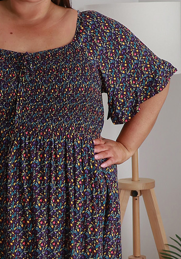 Plus Size Shirred Bust Maxi Dress In Colourful Olive Print