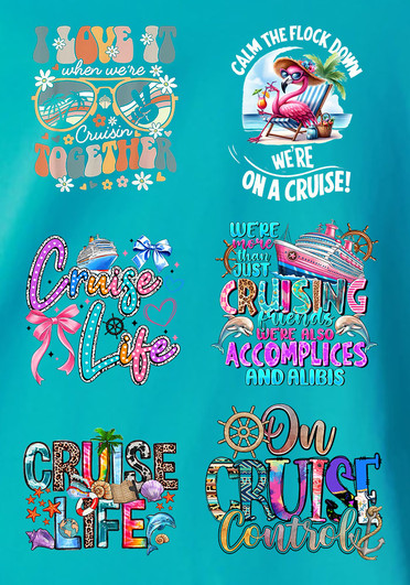 Plus Size Cruise Print V Neck Curved Hem Tee In Blue