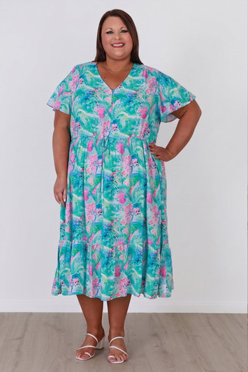 Plus Size Tie Waist Dress In Aqua Fantasy