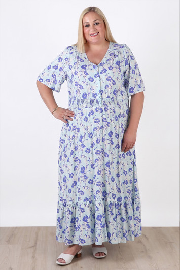 Plus Size Shirred Waist Dress In Periwinkle Flower