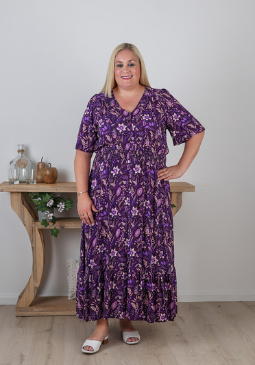 Plus Size Shirred Waist Dress In Purple Passion