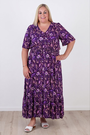 Plus Size Shirred Waist Dress In Purple Passion