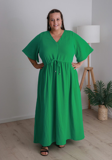 Plus Size Textured Cotton Maxi Dress In Green