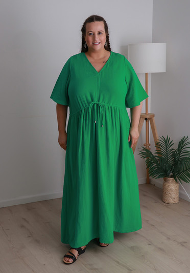 Plus Size Textured Cotton Maxi Dress In Green