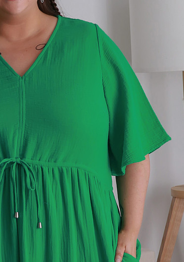 Plus Size Textured Cotton Maxi Dress In Green