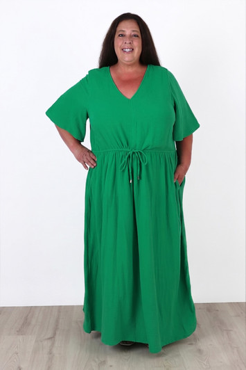Plus Size Textured Cotton Maxi Dress In Green