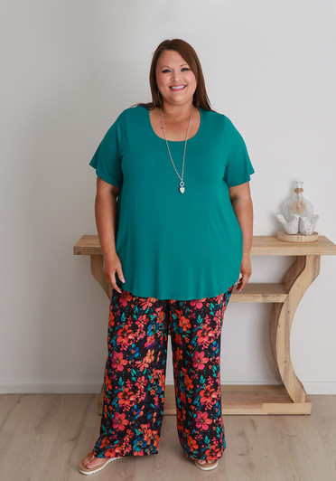 Plus Size Lightweight Wide Leg Pant In Bright Floral