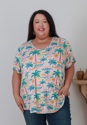 Plus Size Stretch Top In Palm Paradise 