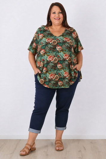 plus size dragonflies roses and cogs top