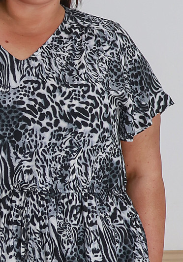 Plus Size Flutter Cap Sleeve Top In Animal Print