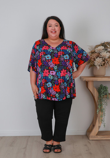 Plus Size Casual Summer Top With Bright Flowers
