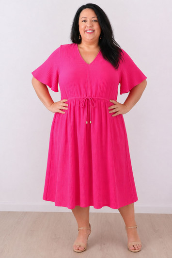 Plus Size Casual Summer Magenta Cotton Dress