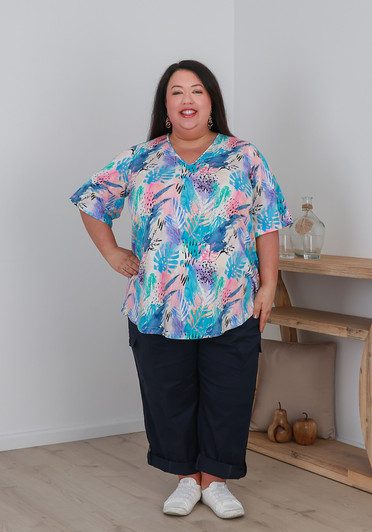 Plus Size Cotton Cargo Adjustable Leg Pant In Navy