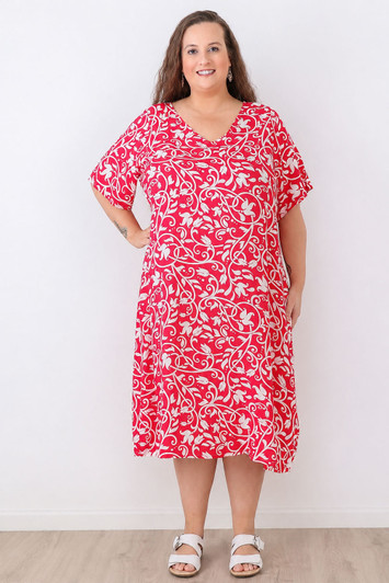 plus size shift dress in watermelon 