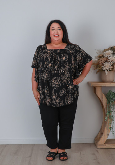  Plus Size Square Neck Short Sleeve Top In Black 