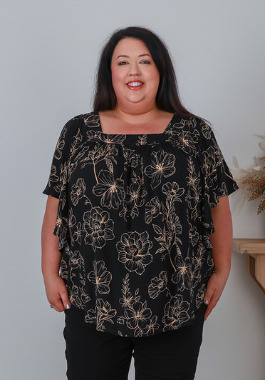  Plus Size Short Sleeve Top In Black Rose Curvaceous