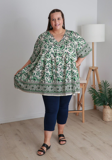 plus size green boho over size tunic  Curvaceous 