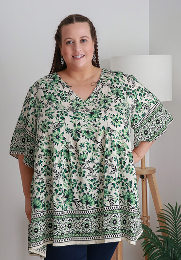 plus size green boho over size tunic 
