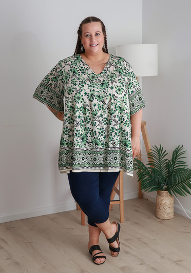 plus size green boho over size tunic  Curvaceous 