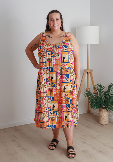 Plus Size Sleeveless Dress In Tropical Tile 