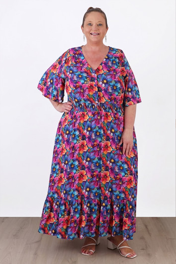 Plus Size Short Sleeve Floral Colour Summer Dress