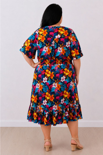 Plus Size Short Sleeve Tropical Escape Summer Dress